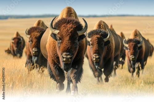 Wild bison roaming in open landscape