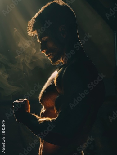 A person smoking a cigarette in the dark environment with no lights
