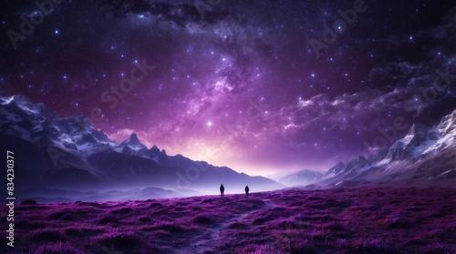 Beautiful purple sky over frosty mountain landscape