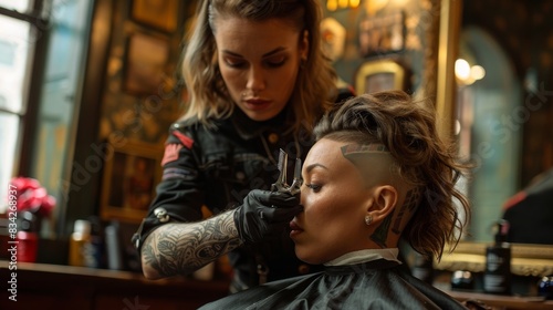 High-quality image of a stylist giving a client a chic undercut