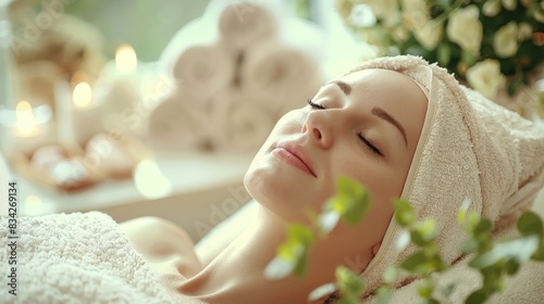 High-quality image of a serene face massage in a modern beauty salon, decorated in beige
