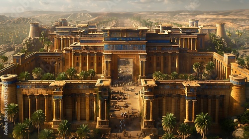 NeoBabylonian Empire under Nebuchadnezzar II with the reconstructed Ishtar Gate in Babylon symbolizing the goddess Ishtar and Mesopotamian mythology