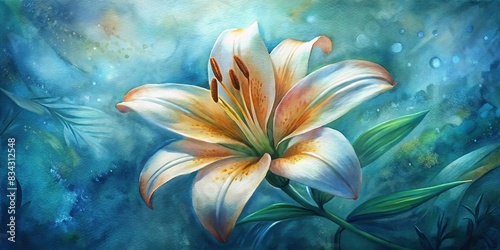 AI Generated beautiful botanic lily flower oil paint for graphic art watercolor design, AI generated, botanic, lily flower, oil paint,aesthetics, floral, inspirational, tenderness