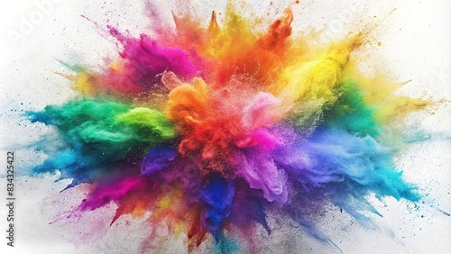 Colorful rainbow holi paint color powder explosion on white background, holi, paint, color, powder, explosion, rainbow, colorful, isolated, background, panorama, watercolor, vibrant