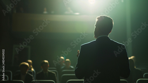 successful businessman or entrepreneur delivering a speech in a seminar sharing his experience, business coach delivering lecture 