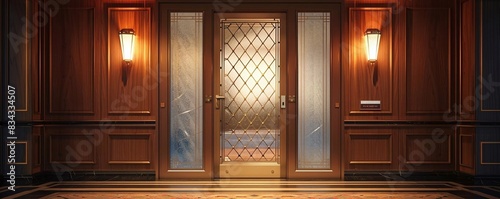 Illustrate a glass door with a diamond pattern etched into it, flat design