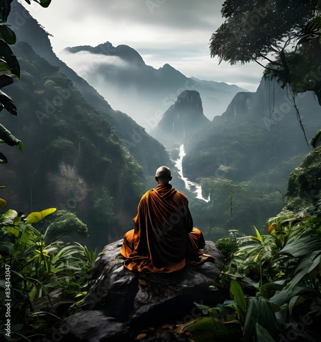 monk in a rain forest