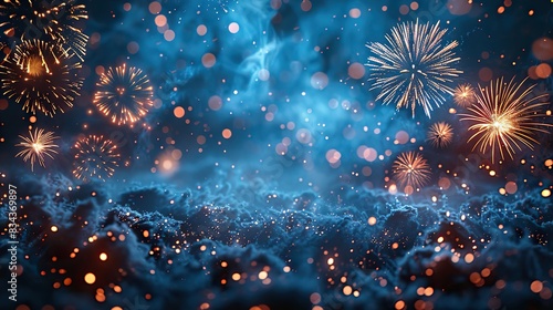 A cheerful blue background with fireworks and ample room for text. - Event decoration background