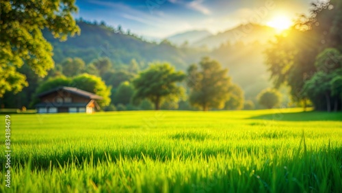 Countryside Lawn Blur: A lush, green blurred background of a countryside lawn, capturing the peaceful and serene essence of rural life. 
