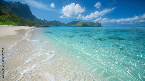 White sand beach, aukena island, gambier archipelago, french polynesia, south pacific, pacific 