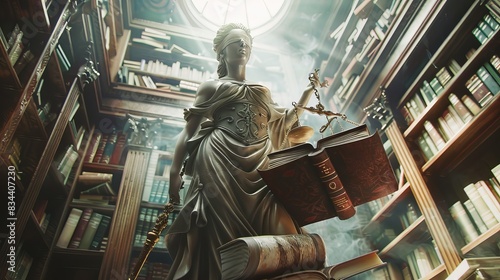 Themis: Goddess of Justice in the Realm of Books (AI-Generated)