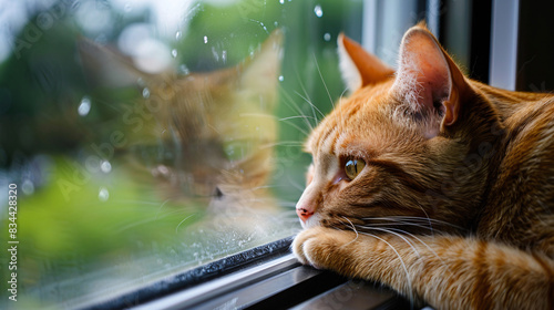 A sad cat looking out of the window