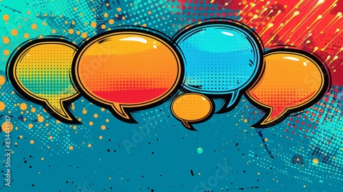 Colorful speech bubbles with a vibrant blue, red, and yellow background. Perfect for communication, conversation, and dialogue themes.