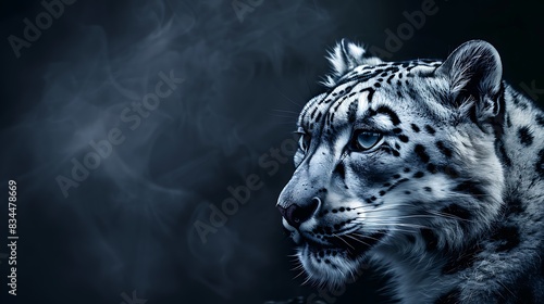 Portrait of a beautiful snow leopard panthera uncia against a dark background