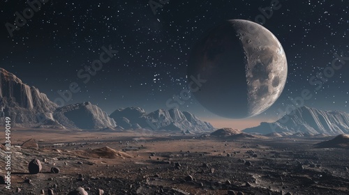 View of the Moon or another planet in Space.