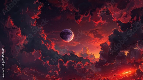 Crimson clouds and lunar eclipse