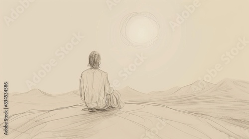 Biblical Illustration of Psalms 63: Psalm of longing for God, expressing deep thirst for His presence, rejoicing in His steadfast love and protection in wilderness, Beige Background, copyspace