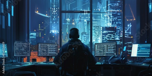 Cybersecurity Monitoring: Data Protection Officer Overseeing Security Measures in 4K HD Wallpaper