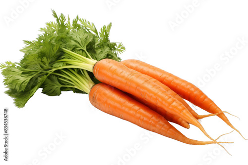 Fresh carrots with green tops isolated on transparent background