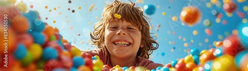 A kid Smiling among colorful ballon