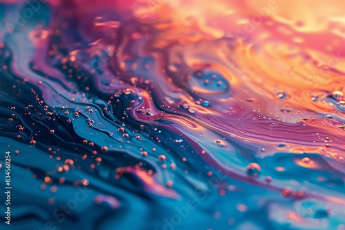 Colored floating liquid, background illustration of a colored floating liquid in the trend colors pink, orange, blue, and violet, AI generated