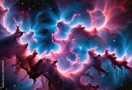 intricate weave of a nebula’s gaseous threads, with colors transitioning from pink to purple to blue, and include twinkling lights to mimic distant stars.