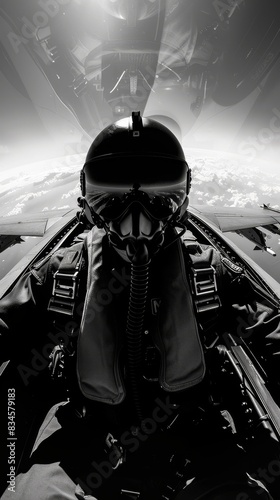 silhouette of jet pilot during a dogfight sky battle theme top view highspeed maneuver technology tone monochromatic color scheme