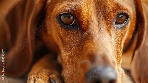 Close up portrait of a brown dog with droopy ears