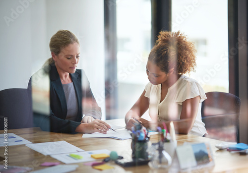 Woman, client and financial advisor in meeting for contract, discussion and consulting for investment. Glass, explain or accountant in office speaking of advice or compliance for terms and conditions