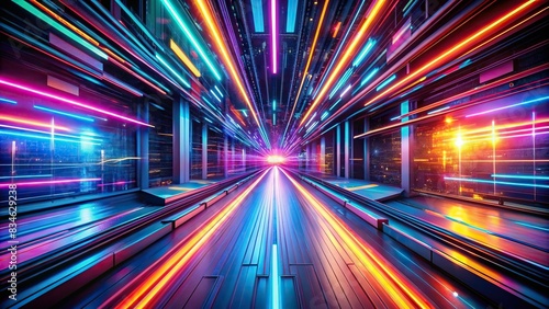 Futuristic colorful light trails with motion blur in a sci-fi space setting , technology, abstract, futuristic, vibrant, neon, glow, streaks, speed, movement, energy, dynamic, digital, trail