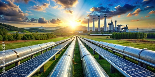 Hydrogen pipeline in energy sector for ecology, carbon credit, clean energy, secure transformation, solar power plant, and carbon neutrality , hydrogen, pipeline, energy sector
