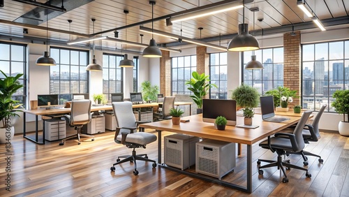 Diverse office workspace without people, diversity, colleagues, team, collaboration, workforce, cheerful, group, coworkers, happy, smiling, office, workplace, excited, corporate, together