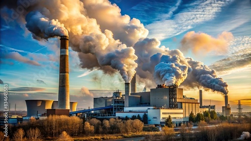A waste incineration plant emitting smoke into the sky, industrial, environment, pollution, energy, factory, burning, waste disposal, smokestack, climate change, garbage