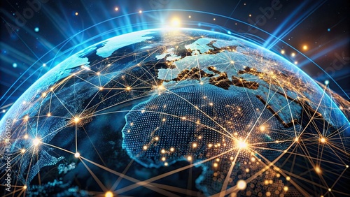 Futuristic global network with digital data flow around Earth Globe , communication, technology, network, connection, worldwide, internet, digital, data, futuristic, global, Earth, globe