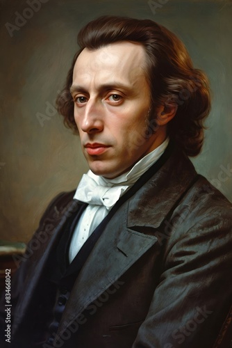 Portrait of Frédéric Chopin (1810 - 1849). Famous French composer. Content made with generative AI not based on real persons