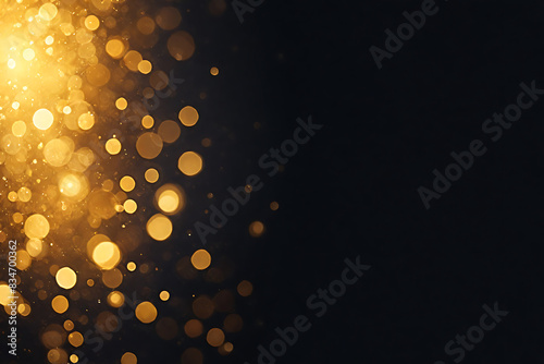 Abstract blur bokeh background. Gold light bokeh on black background
