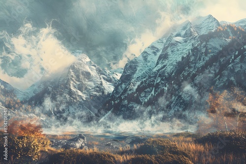 Mountain landscape with vintage style 
