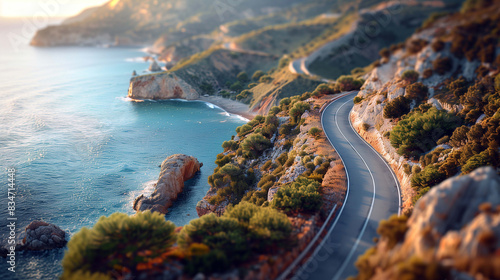 Coastal road meandering along the edge of the ocean