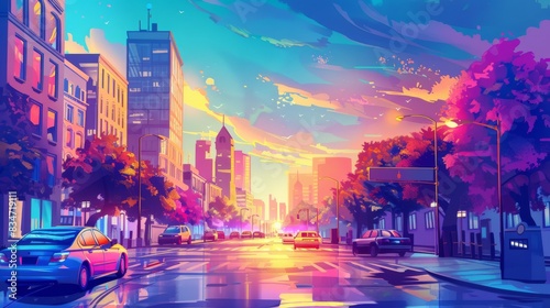 colourful painting of the city streets cartoon landscape 