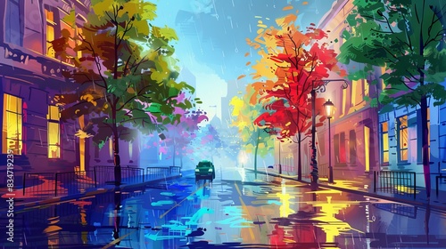 colourful painting of the city streets cartoon landscape 