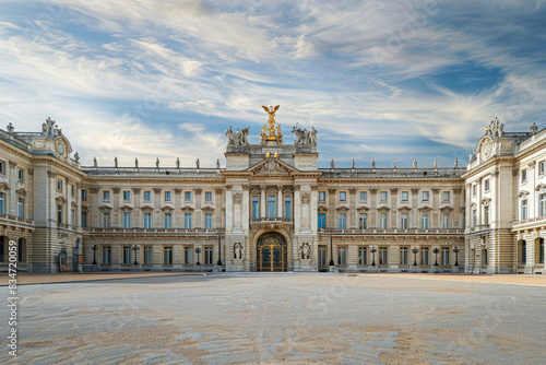 The grand facade of the Royal Palace of Madrid with its elegant neoclassical design
