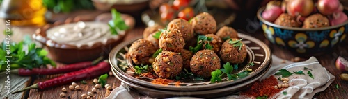 Falafel is a Middle Eastern dish made from chickpeas, fava beans, or both. They are typically served with tahini sauce, hummus, and pita bread.