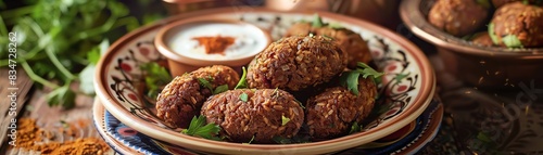 Middle Eastern falafel balls made from chickpeas with tahini sauce. A delicious and healthy vegetarian meal.
