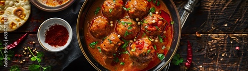 Malai kofta, creamy vegetable and paneer dumplings, served in a rich tomato sauce with a festive Indian celebration backdrop