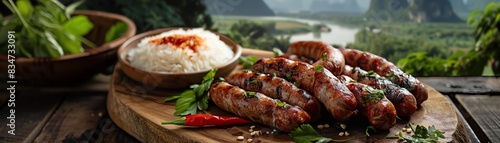 A delicious and healthy meal of sausage and rice, with a side of fresh vegetables. The perfect meal to enjoy after a long day of hiking or exploring the great outdoors.