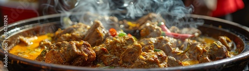 Curried goat, spicy and tender, served at a Caribbean street festival in Jamaica