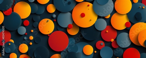 Colorful circles and shapes on a dark background, 3D rendered abstract design