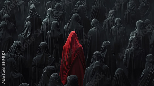 women group are shrouded in deep black robes