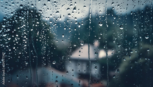 窓の雨粒,梅雨,雨季,rainy season, rain,Generative AI AI画像