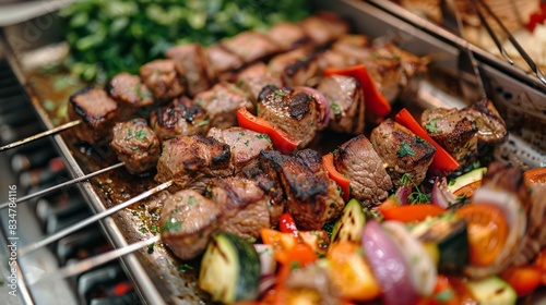 Delicious and juicy beef and vegetable skewers, perfect for a summer barbecue.